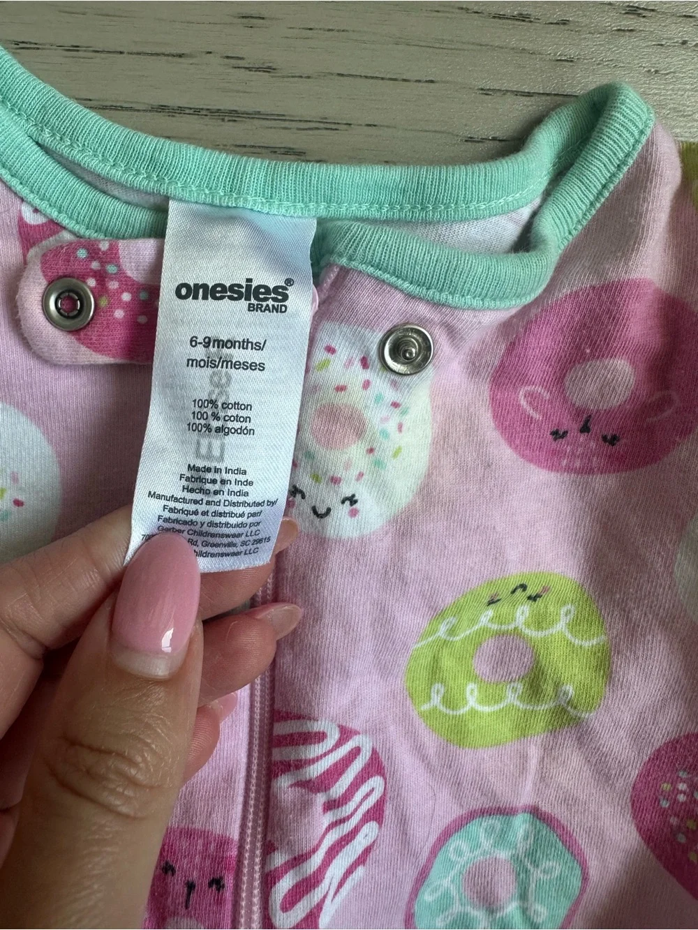 Pink Donut-Print Footed One-Piece for Kids